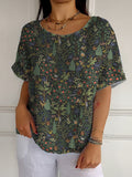 Women's Casual Forest Animal Plant Flower Cotton And Linen Shirt artswardrobe