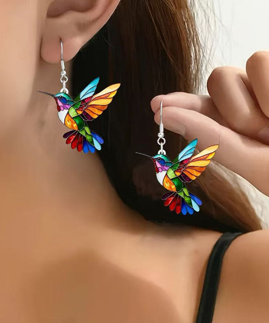 Rainbow Sterling Silver Acrylic Bird Drop Earrings
