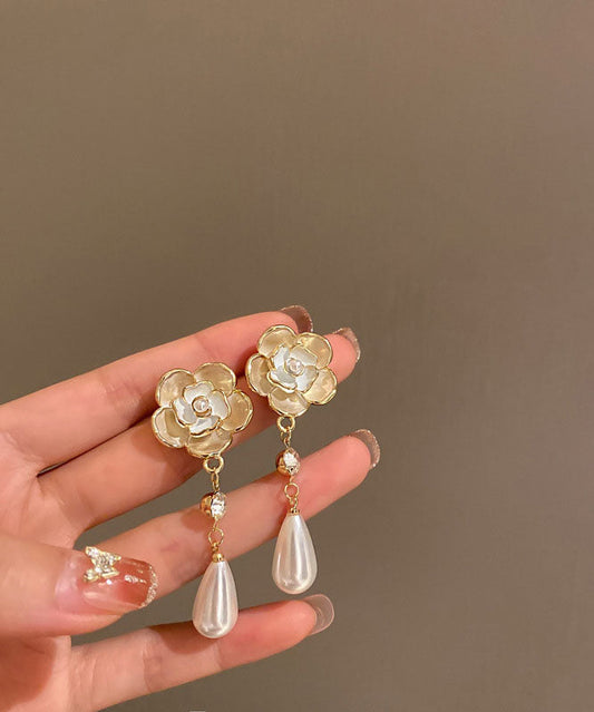 Diy White Alloy Pearl Zircon Drop Earrings
