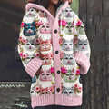 Abstract Colorblock Floral Cats World Art Pattern Cozy Cardigan Sweater elevenforest