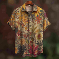 Bohemian Style Plant And Flower Pattern Men's Retro Cotton And Linen Shirt artswardrobe