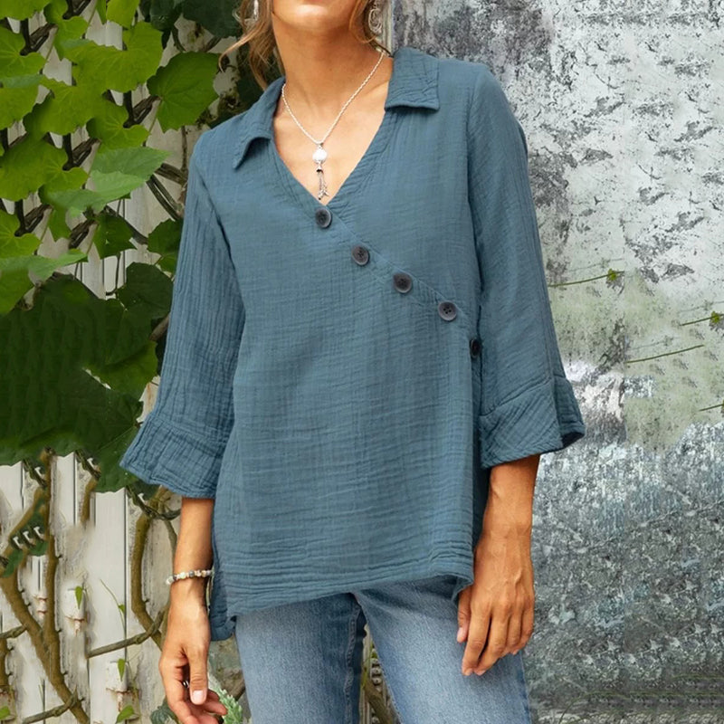 Comstylish Women's Solid Color Linen Vintage Shirt