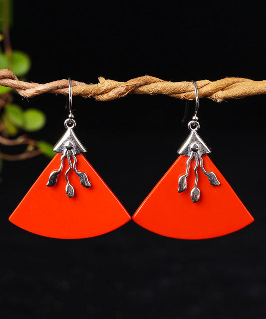 Red Sterling Silver Triangular Cinnabar Drop Earrings