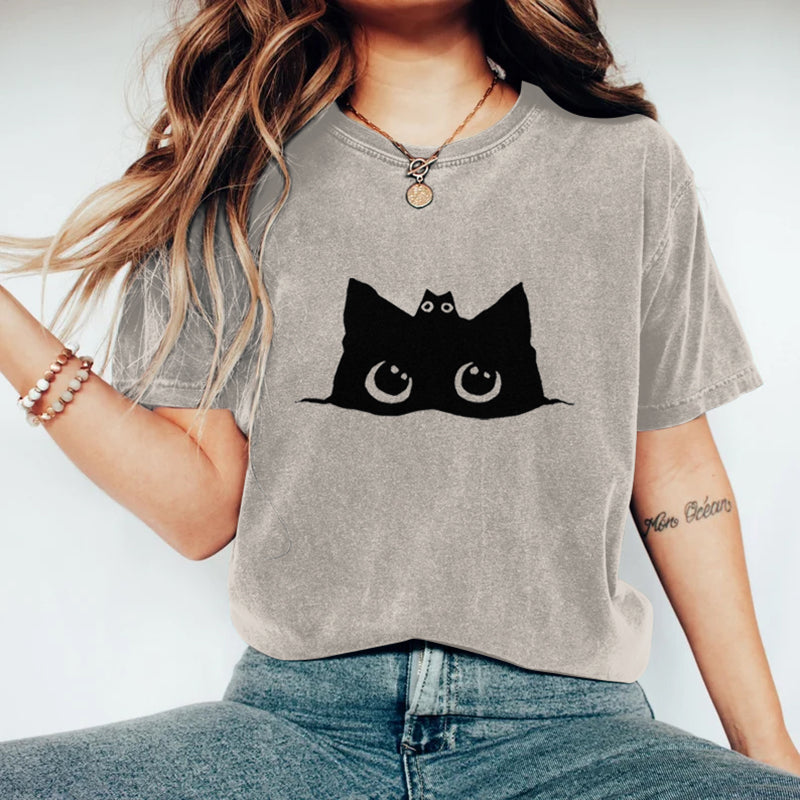 Abstract Creative Cute Black Cat Art Print  T-shirt elevenforest