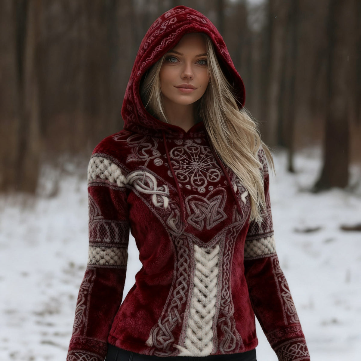 Comstylish Women's Vintage Viking Celtic Knot Vigvihil Rune Plush Hoodie