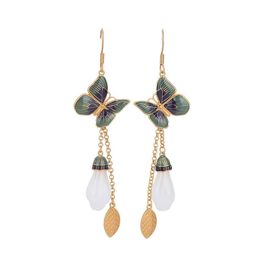 Buddha Stones Fengshui White Jade Fortune Earrings