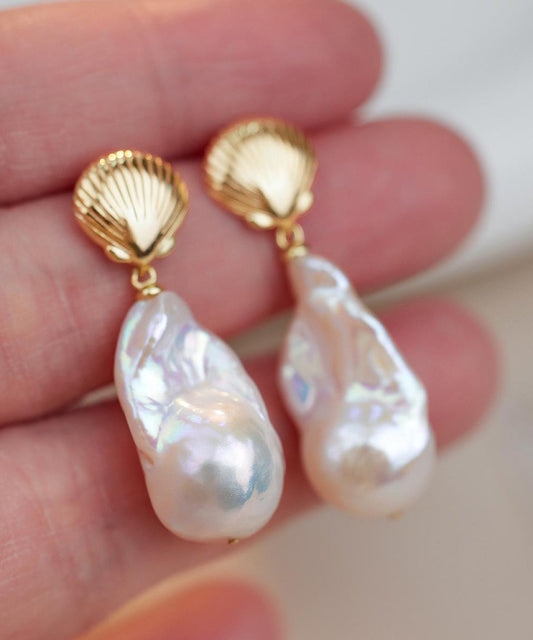 White Copper Alloy Pearl Fish Tail Drop Earrings
