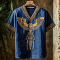 Egyptian Mystery Totem Men's Linen V-neck T-shirt artswardrobe