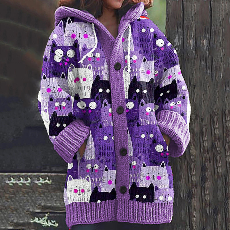 Lovely Cats World Pattern Cozy Cardigan Sweater elevenforest