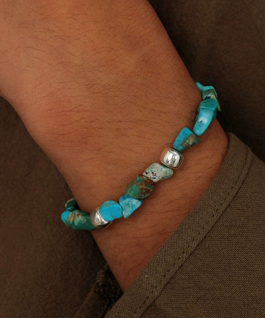 Blue Stergild Silver Turquoise Beads Chain Bracelet