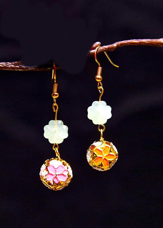 Asymmetric Design Circular 14k Gold Drop Earrings