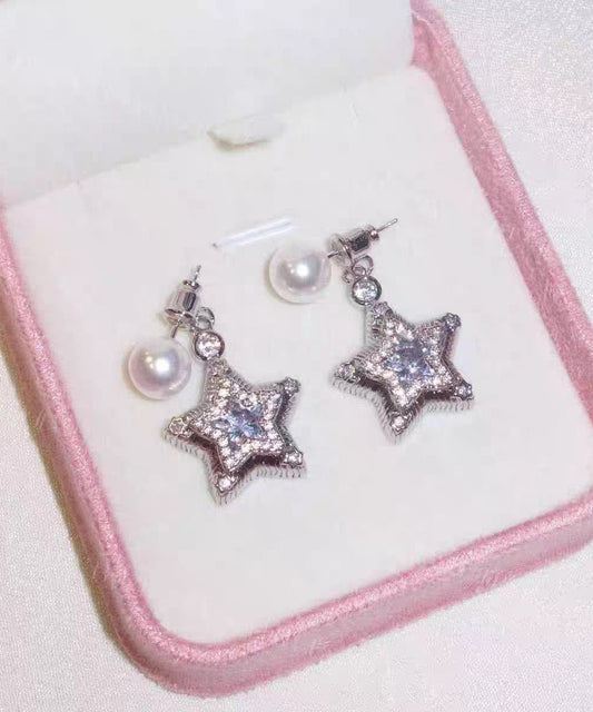 Fine Silk Copper Zircon Pearl Star Drop Earrings