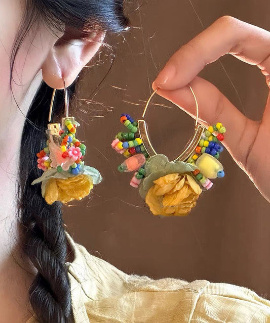 Original Design Gold Copper Tulle Beads Hoop Earrings