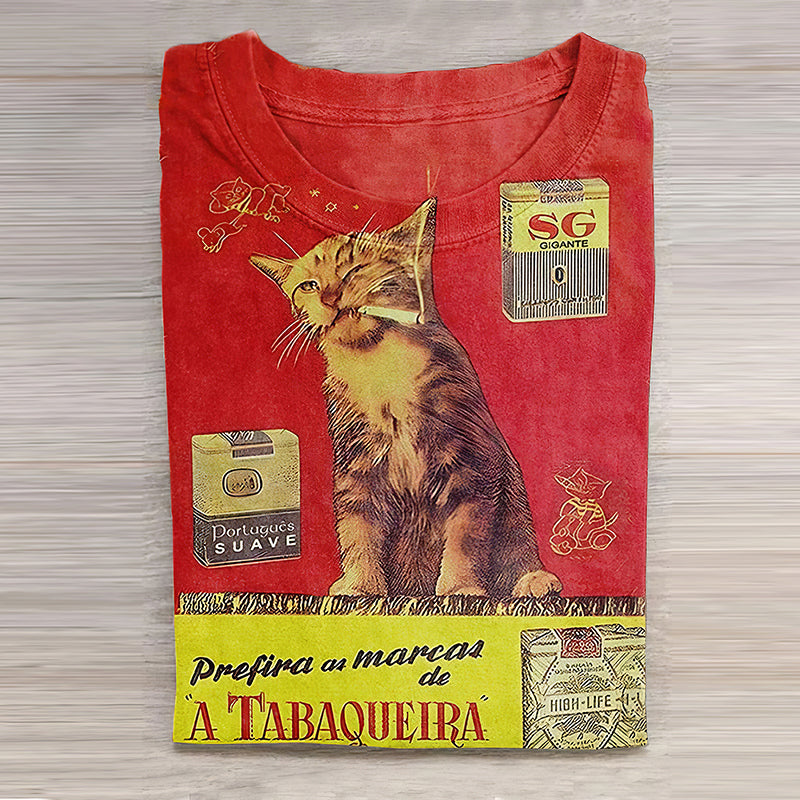 Comstylish Retro Cat Smoking Casual T-Shirt