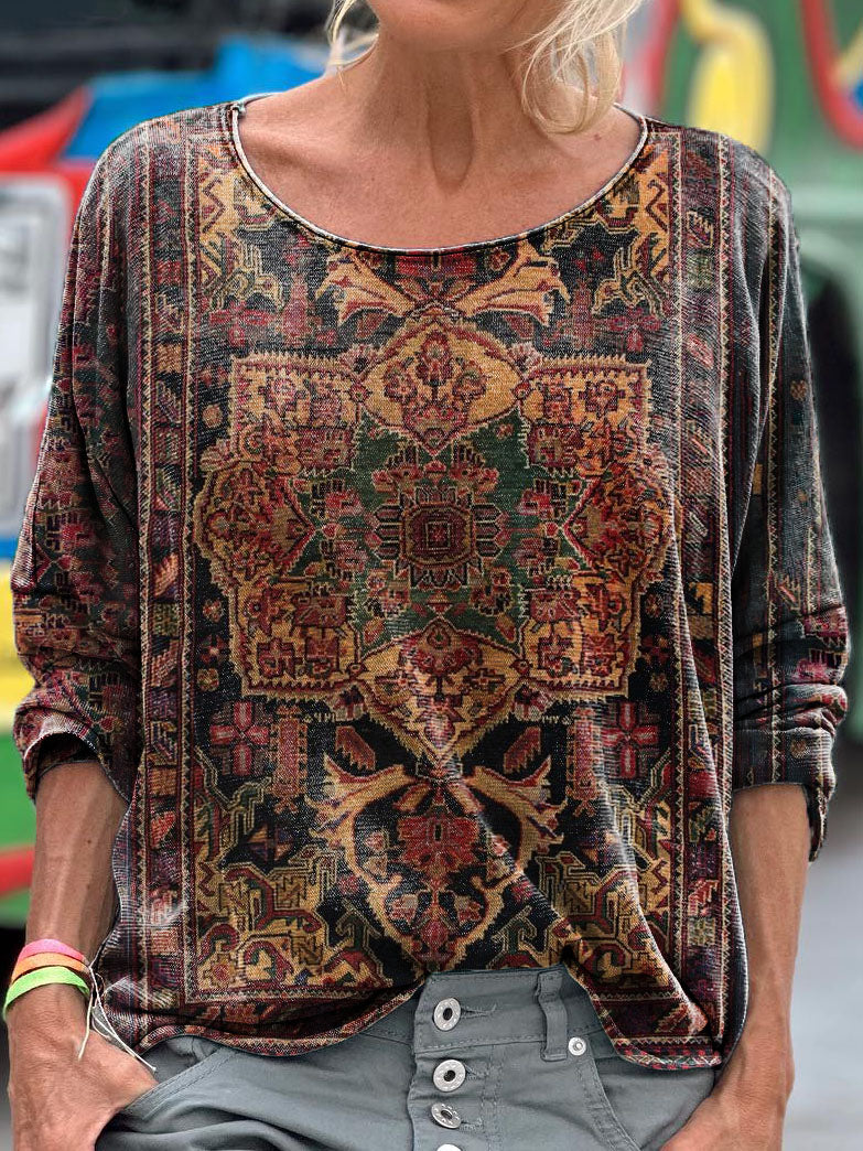Retro Ethnic Pattern Art Print Casual Long Sleeve T-shirt