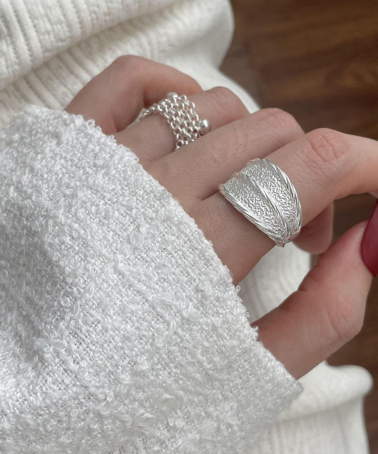 New Silk Sterling Silver Wrinkled Rings Two Piece Set