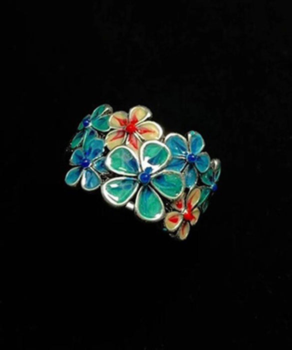 Blue Glaze Flower Adjustable Alloy Rings