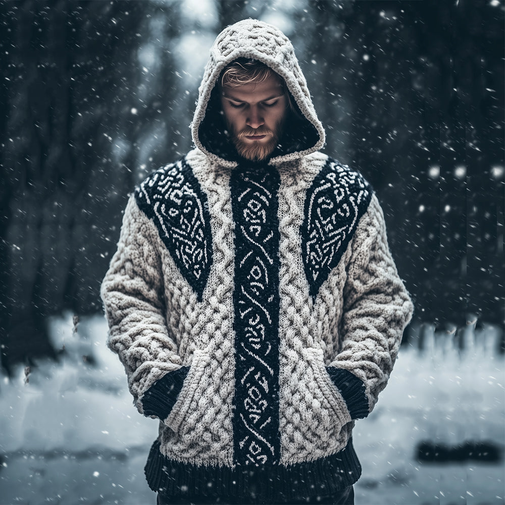 Men's Viking Rune Celtic Knot Contrast Jacquard Crew Neck Sweater artswardrobe