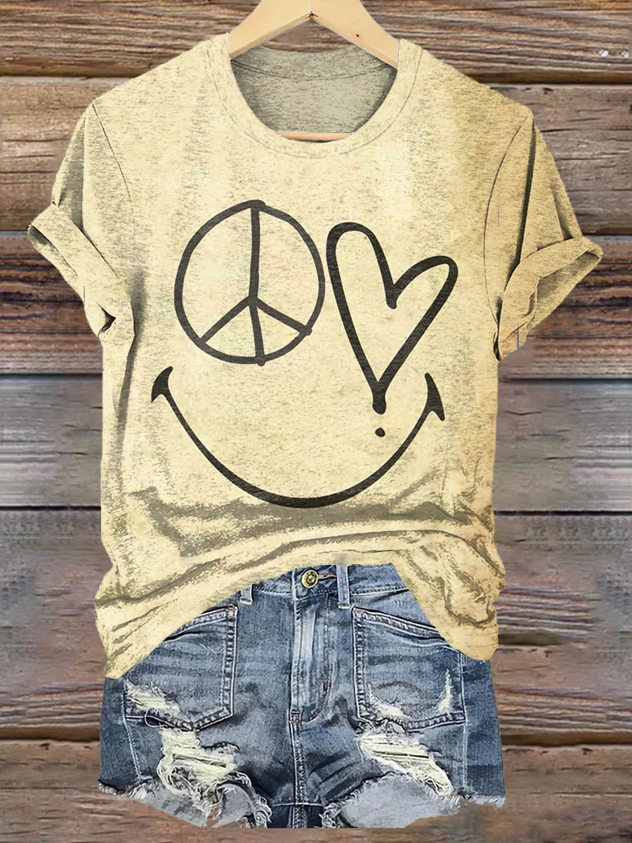 Hippie Smile Art Print Casaul Short Sleeve T-shirt