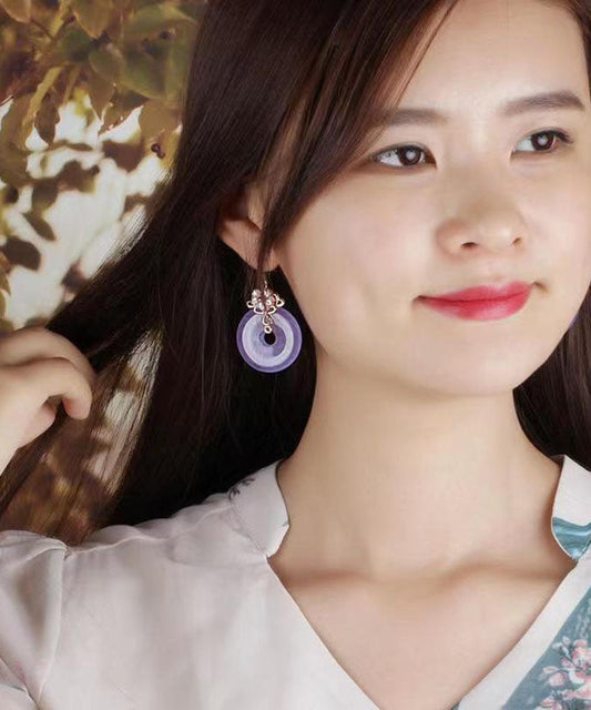 Regular Purple 24k Gold Shell Flower Chalcedony Drop Earrings