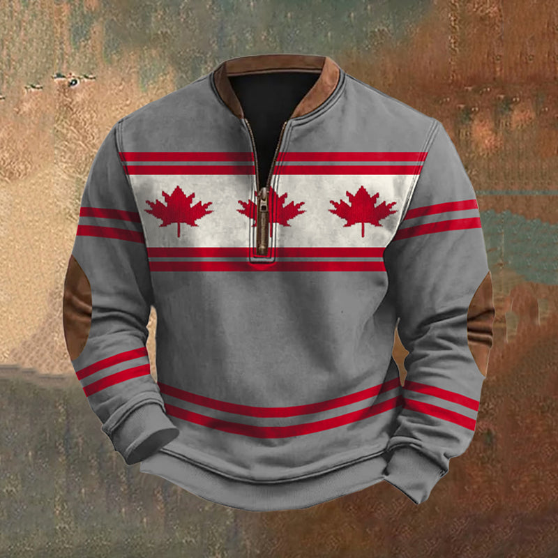 Men's Canadian Maple Leaf Print Casual Zip Sweatshirt elevenforest