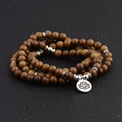 Handmade Lightning Strike Wood Wood Mala Bracelet With Lotus Buddha Symbol