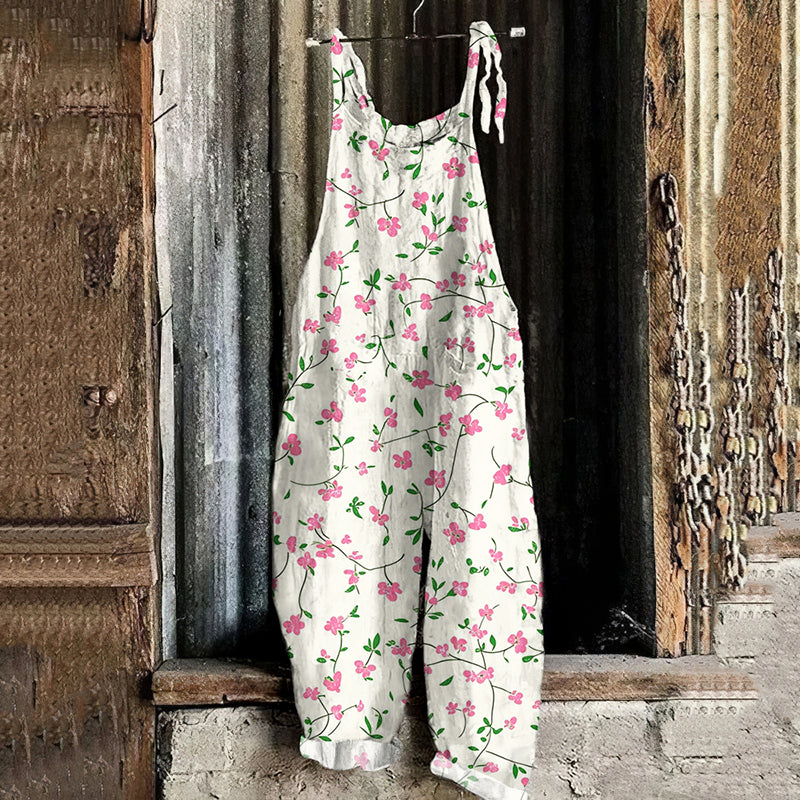 Women's Bohemian Floral Art Linen Jumpsuit artswardrobe