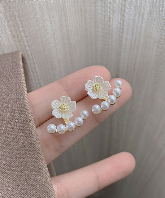Art White Sterling Silver Alloy Pearl Stud Earrings