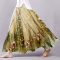 Women's Boho Flowers Art Linen Blend Skirt artswardrobe