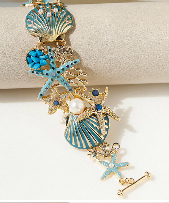 Blue Sterling Silver Alloy Zircon Shell Starfish Coral Chain Bracelet