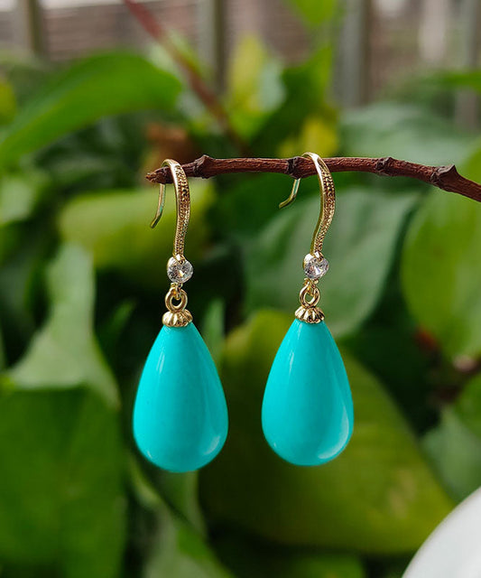 Gold Sterling Silver Turquoise Zircon Drop Earrings