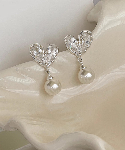 White Copper Overgild Pearl Love Drop Earrings