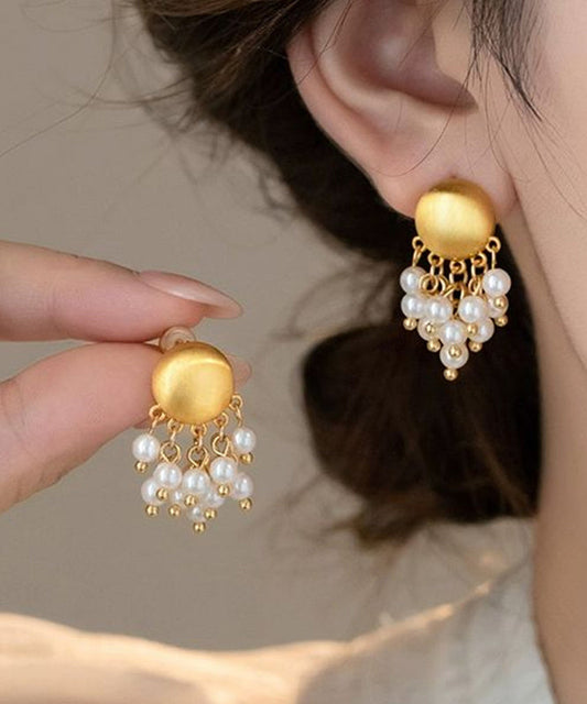 Stylish Gold Copper Overgild Pearl Tassel Drop Earrings