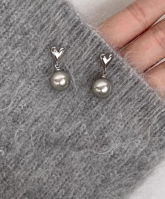 Diy Grey Sterling Silver Love Pearl Drop Earrings