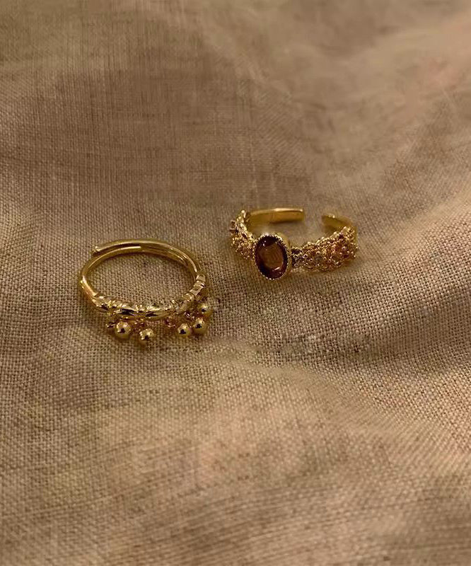 Gold Sterling Silver Overgild Open Rings Two-piece Set
