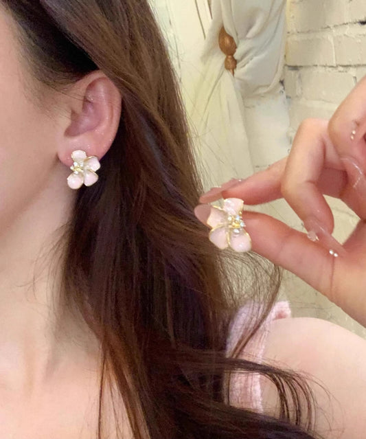 Pink Alloy Enamel Stud Earrings