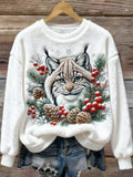 Christmas Lynx Animal Pattern Women's Flannel Sweatshirt elevenforest