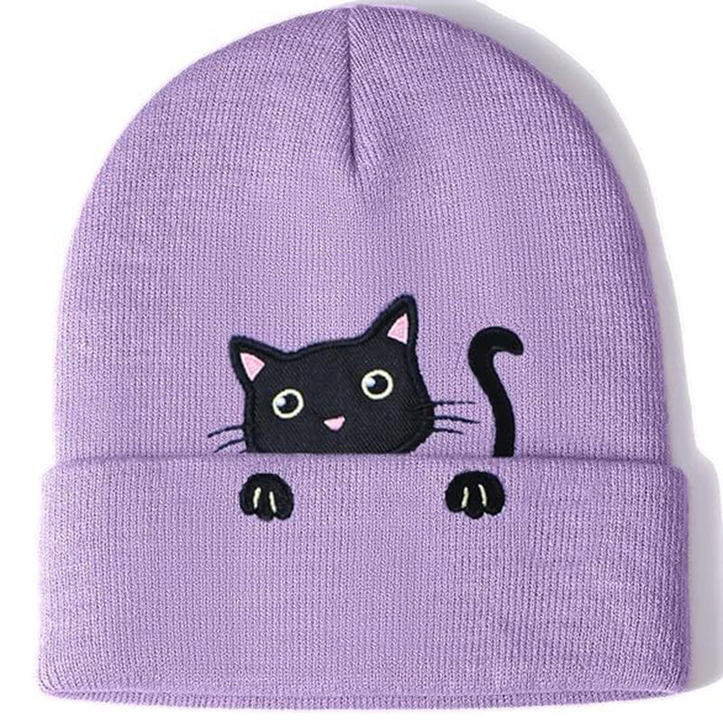 Cat Embroidery Cute Cat Knitted Hat elevenforest