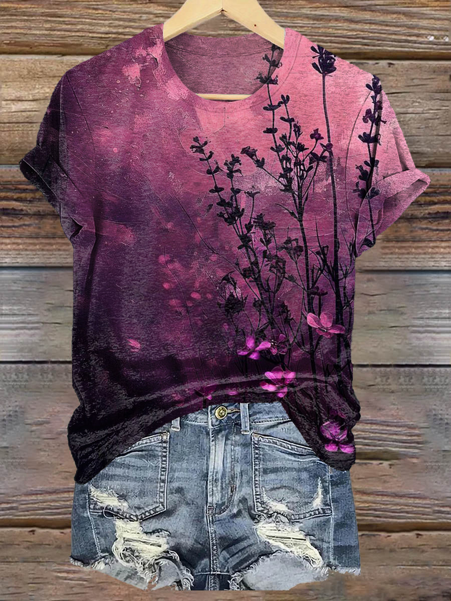 Vintage Floral Art Print Casaul Short Sleeve T-shirt