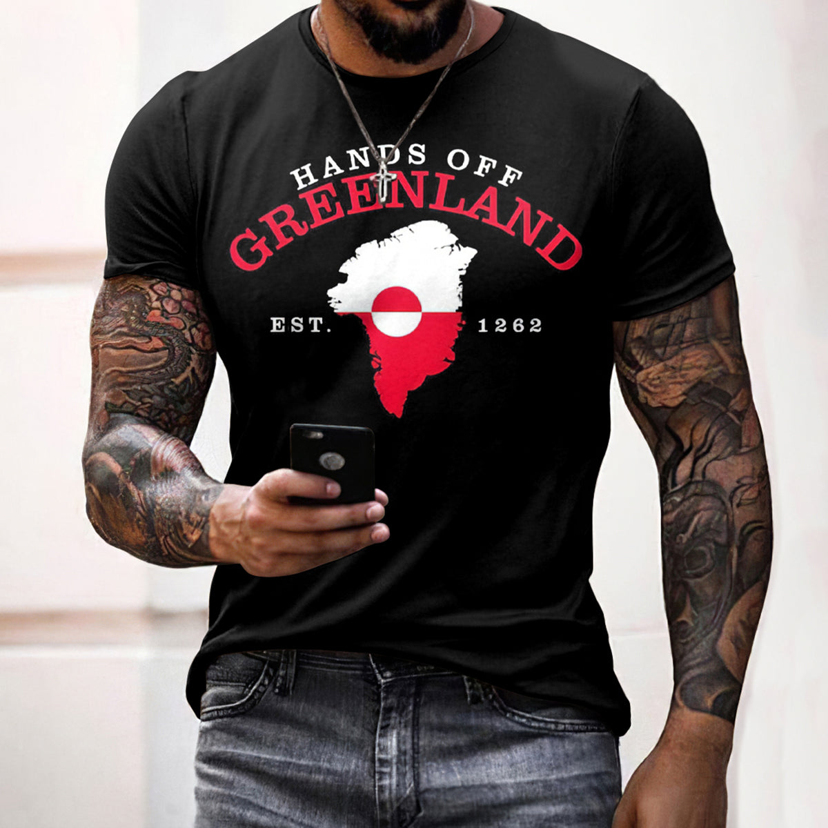Men's Retro Greenland Pattern Short Sleeve T-shirt elevenforest