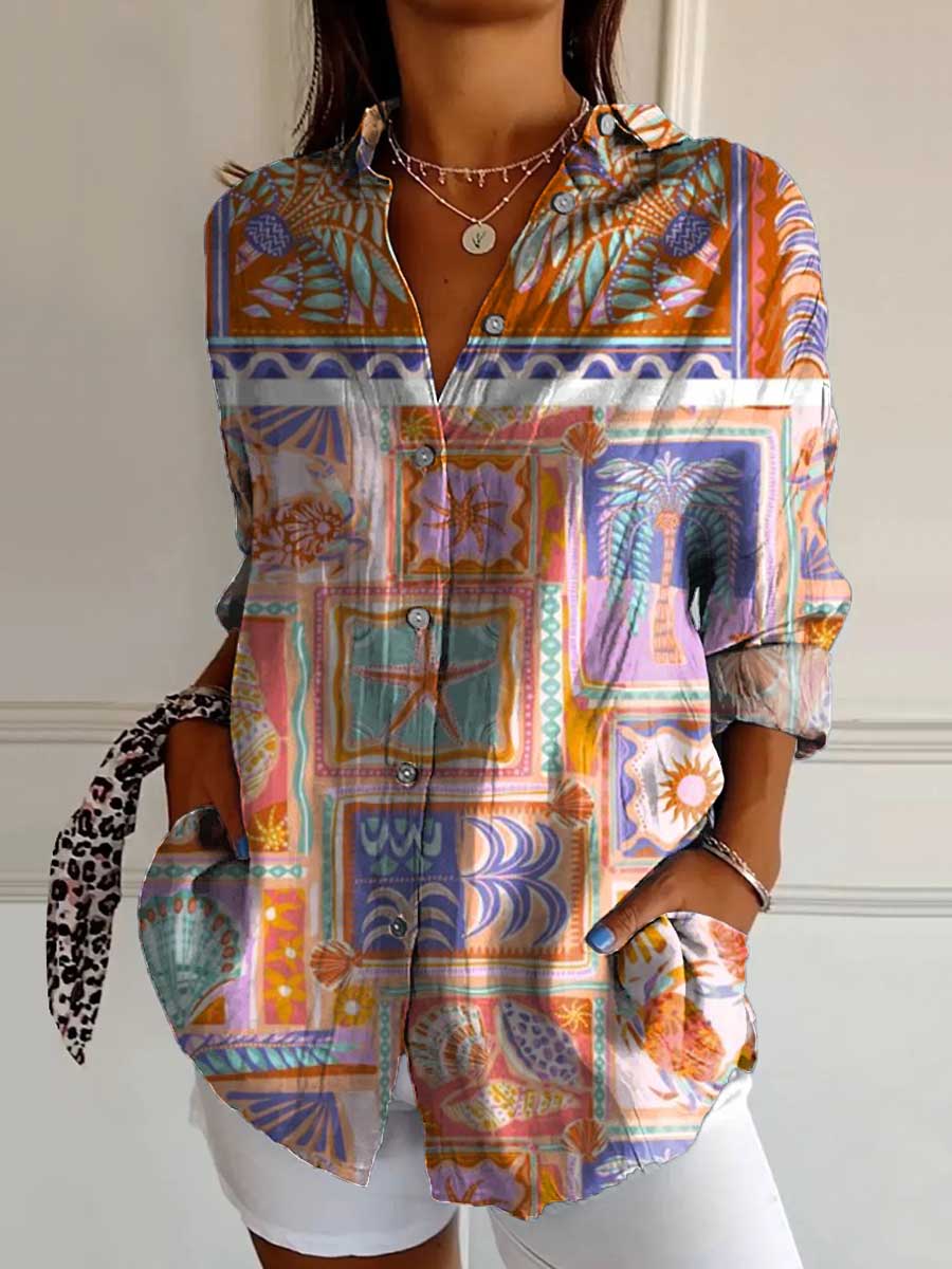 Women's Ethnic Pattern Art Print Casual Cotton Shirt