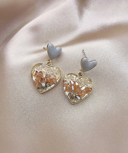 White Sterling Silver Alloy Crystal Glaze Love Drop Earrings