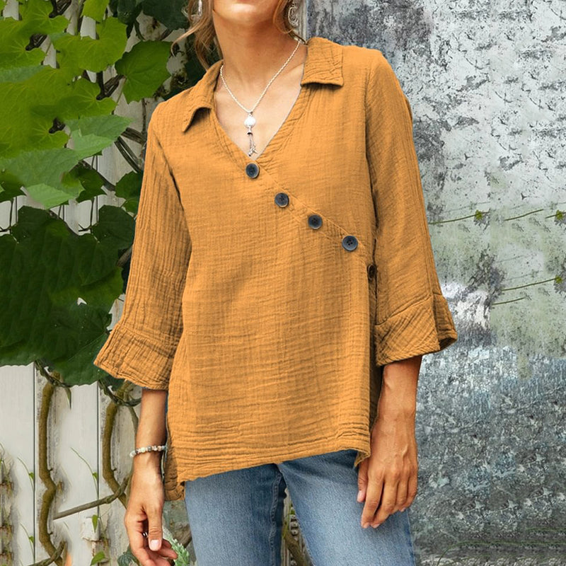 Comstylish Women's Solid Color Linen Vintage Shirt