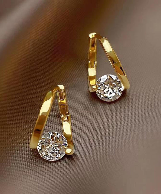 Gold Sterling Silver Alloy Zircon Hoop Earrings