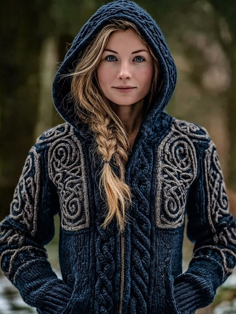 Vintage Viking Celtic Knot Cozy Knit Hooded Cardigan elevenforest