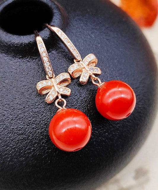Red Sterling Silver Overgild Zircon Butterfly Ball Drop Earrings