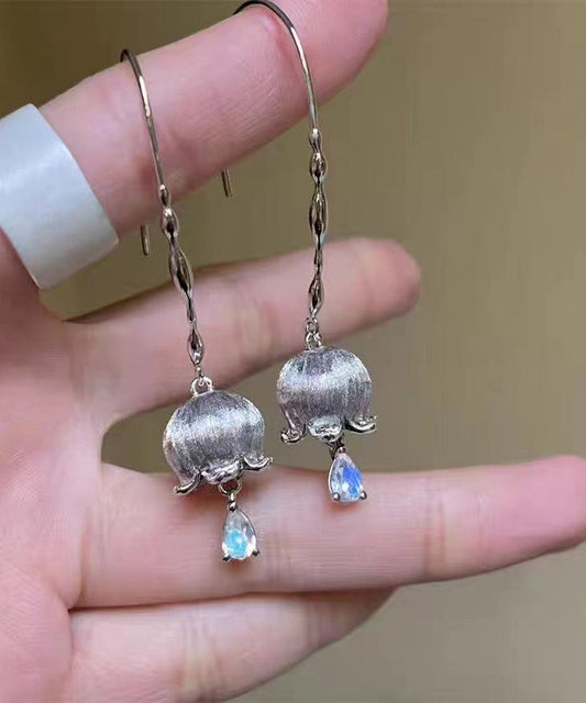 Fine Gold Sterling Silver Crystal Lily of the Valley Drop Earrings