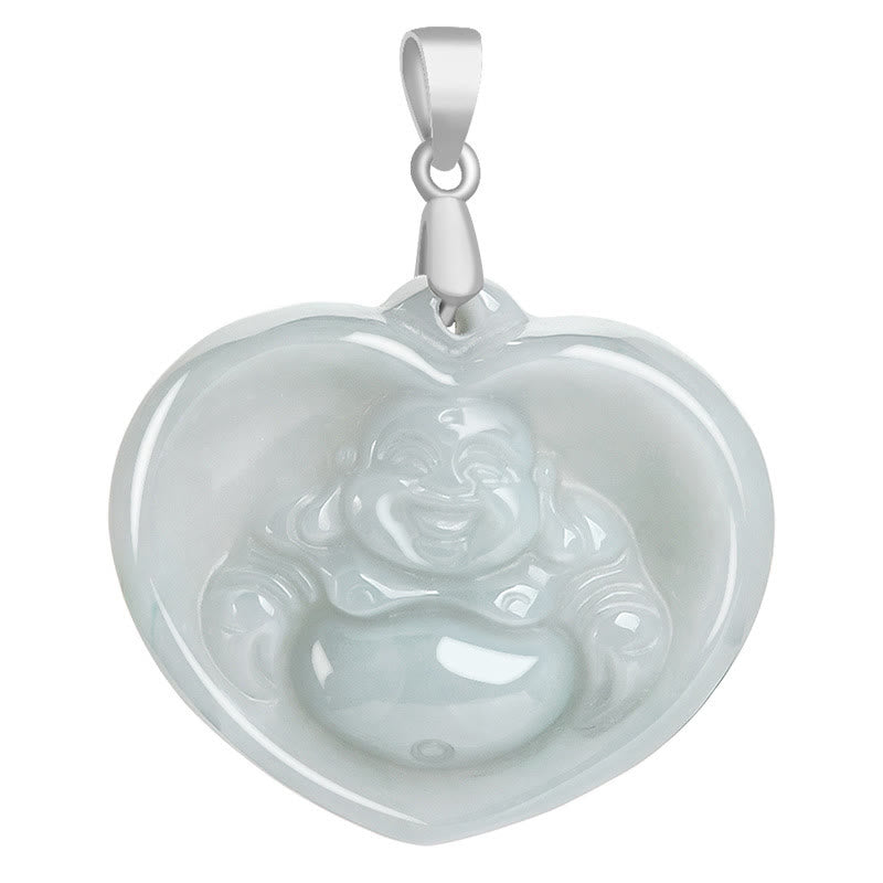 Buddha Stones Laughing Buddha White Jade Luck Blessing Titanium Steel Chain Necklace Pendant