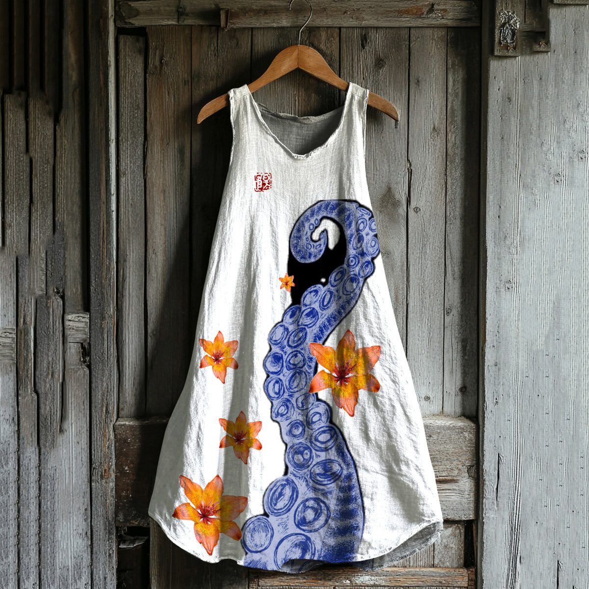 Vintage Japanese Octopus Legs Art Linen Tank Dress artswardrobe