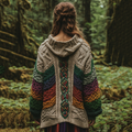 Women's Celtic Knot Retro Rainbow Chunky Knit Hooded Cardigan artswardrobe